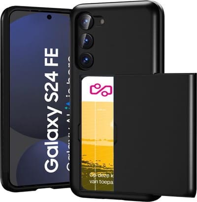Hoesje met Pasjeshouder geschikt voor Samsung Galaxy S24 FE - Back Cover SlideCase Zwart