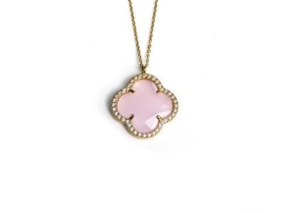 model Fiori gezet collier in zilver verguld roze klaver en cubic zirconia