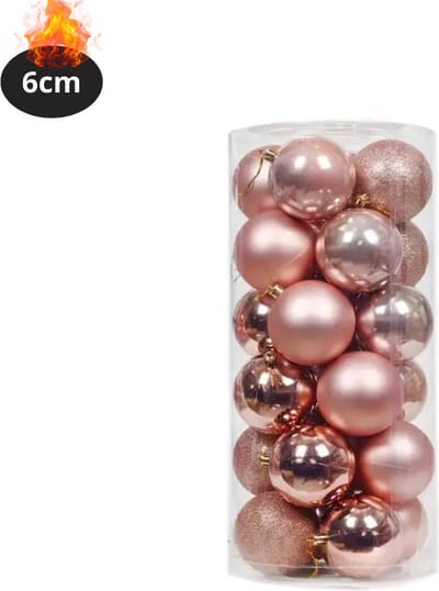 Livano Kerstballen - Kerstversiering - Plastic - Rood Goud - 6 cm - 24 stuks