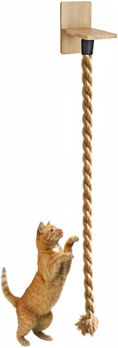 Klimtouw voor katten - Krabpaal met touw - Klimmen en spelen - Wandmontage met plank - 1.3 of 1.5 meter