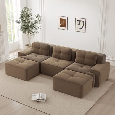 Sweiko U-bank - 3-zits modulaire bank - Met voetenbank - Corduroy - Geen montage nodig - Bruin