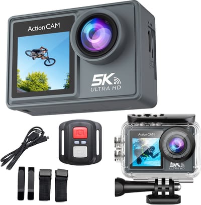 Action Camera - Waterdicht 30m - 5K Ultra HD - Actie Camera - 60fps - Wifi - Onderwatercamera - Actioncam - Dubbel Scherm - Beelstabilisatie - Incl. Accessoires