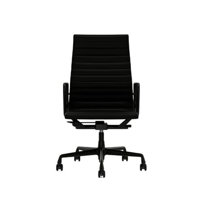 Vitra - Aluminium Chair - EA 119 - diepzwart - Leder/Plano - nero/nero - Wieltjes voor harde bodems