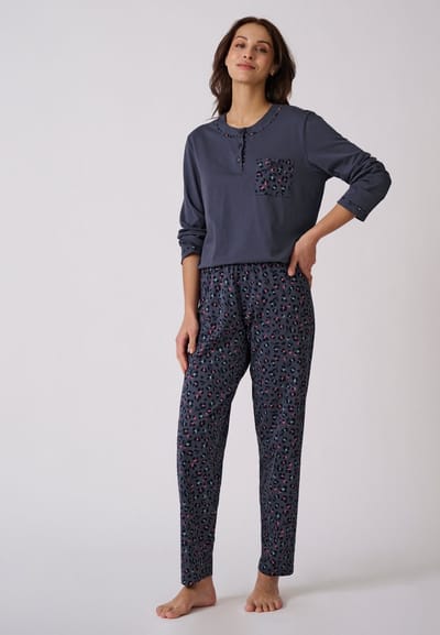 Damart - Pyjama van gekamd jerseykatoen - Dames - Blauw - 34-36 (XS)