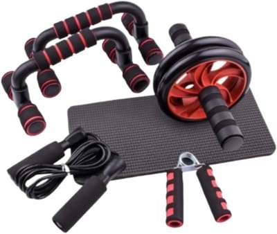 Buikspierwiel Roller - Ab Roller Fitness - Buikspieren Trainen - Driewielig Stabiel Ontwerp - 16 cm Lengte - Rosso