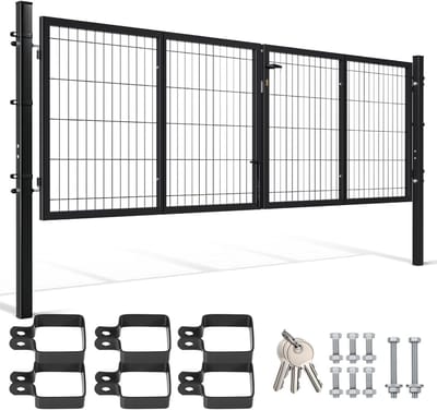 Dubbele Tuinpoort - Hekwerk Deur - Perceel Afscheiden - Verzinkt Staal - 300x100cm - Antraciet