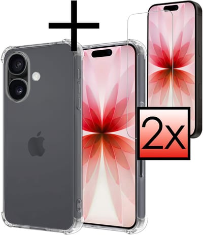 Hoesje - Met Screenprotector - Geschikt voor Apple iPhone 17 - Sterk & Shockproof - Siliconen Case - Back Cover - Telefoon Hoes - Shock Proof - Transparant
