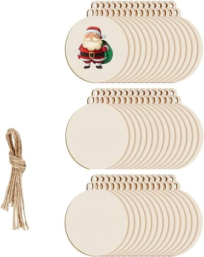 Ronde Houten Schijven voor Kerstdecoraties, DIY Ambachten, Hangdecoraties met Gaten en Touw voor Kerstboom Versieringen en Feestelijke Decoratie