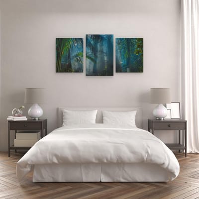 Artaza Canvas Schilderij Drieluik Dichtbegroeide Jungle Met Zonnestralen  - 120x60 - Foto Op Canvas - Canvas Print