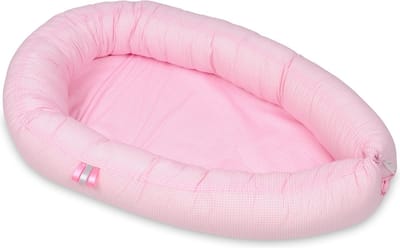 Baby nestje - roze - geruit - met uitneembaar matras