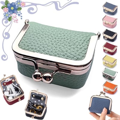 Sieradendoos van echt leer - Draagbare sieradendoos van echt leer in vintage stijl - Mini reisringdoos voor dames - Sieradentas Sieradendoos - Geschikt voor oorbellen, diamanten ringen, kettingen, armbanden, munten - Muntenbeurs - Groen