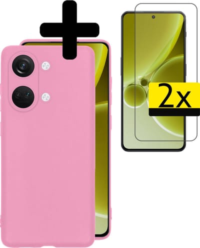 Hoesje - Met 2x Screenprotector - Geschikt voor OnePlus Nord 3 - Sterk & Shockproof - Back Cover - Siliconen Case - Telefoon Hoes - Telefoonhoesjes - Lichtroze