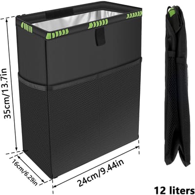 Poubelle de voiture, porte-mouchoirs pratique, organisateur de voiture anti-fuite, sac de rangement, poubelle de siège arrière de voiture avec boucle de dégagement réglable >3L noir