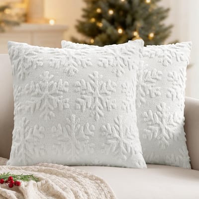 2 stuks - Kussenhoezen - Kerstkussenhoezen - Sneeuwvlokprint - Feestelijke decoratie voor bank en bankje - Geschikt voor woonkamers, kerstdecoratie - 45x45cm - Wit