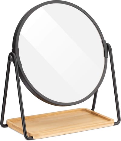 Make-up spiegel met opbergruimte voor sieraden - Staande cosmetische spiegel met 2x vergroting - Zwart