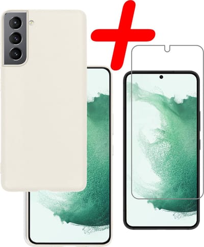 Hoesje Met Screenprotector - Geschikt voor Samsung Galaxy S22 - Sterk & Shockproof - Back Cover - Siliconen Case - Telefoon Hoes - Wit