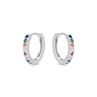 Luxenter hoepel oorbellen, 925 sterling zilver, valarys en veelkleurige zirkonia met gerhodineerde afwerking