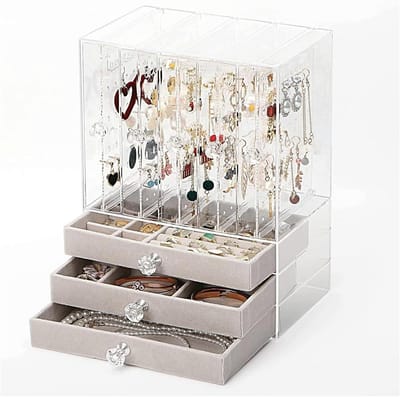 Juwelendoos Grote Capaciteit - Sieraden Organizer - Sieraden Opbergen - 5 Lades 3 Velvet - 30x21x13 cm - Transparant