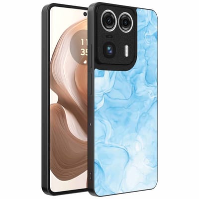 Geschikt voor Motorola Edge 50 Ultra Telefoonhoesje met marmer opdruk - TPU backcover case marble design - Lichtblauw - Smartphonica geschikt voor Motorola Edge 50 Ultra