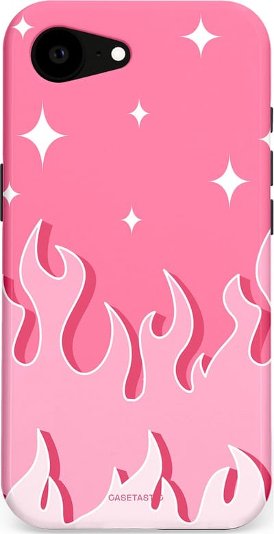 Casetastic Hoesje Geschikt voor Apple iPhone 16e Magsafe - Stijlvolle Beschermende Duo-layer Case - Roze Vlammen