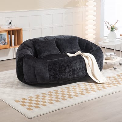 Pugsdrly Zitzakbank Luie bank Comfortabele en duurzame ligstoel Zitzak met hoge rugleuning Bank voor volwassenen en kinderen, binnen en buiten, zachte loungestoel (zwarte chenille)