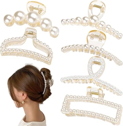 6x Grote Parel Haarclips - Witte Haarklemmen voor Dik en Dun Haar - Stevige Kaakklem Accessoire