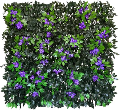 Balkon Scherm - Privacyscherm Tuin - Buiten Decoratie - Realistisch Klimop - 114x30cm - Paarse Bloemen