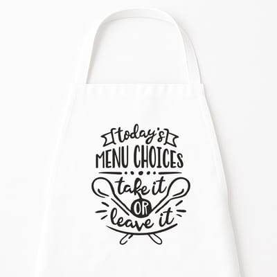 Keukenschort “Today’s Menu Choices: Take it or leave it” | Grappig Cadeau | Origineel Kerstcadeau