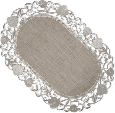 Tafelloper - Linnenlook - Taupe met blaadjes - Loper 45 cm