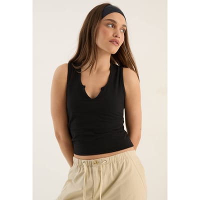 Dames Dsgn Studio Gewassen Vest Top Met Inkeping Vooraan | Washed Black | Maat: XS