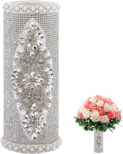 Bruidsboeket Houder - Bloemensteekschuim Houder - Bruiloft Decoratie - Rhinestone Handvat - 185mm - Zilver