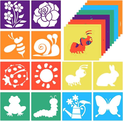 SnelShoppen - Tekensjablonen voor Kinderen, Wasbare Zomerkrijt, Grote Tuinmotieven, 12 Stuks voor Buiten, Creatief Spelen, Educatief, Kunst en Ambacht