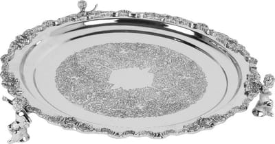 Baroque - Decoratief dienblad - Schaal met Engels 39 cm - Zilver - Koper - 3x39x39 - Brass