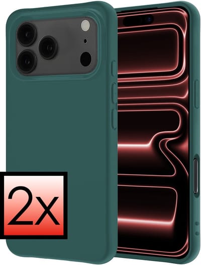 Hoesje - 2 Stuks - Geschikt voor Apple iPhone 17 Pro - Sterk & Shockproof - Case Siliconen - Back Cover - Telefoon Hoes - Donkergroen