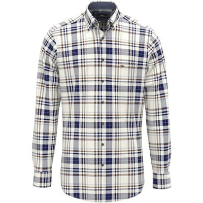 Fynch-Hatton Overhemd Cotton Check Button-Down Misty Blue-Brown-White / male