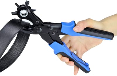 3-delige alles-in-één leren perforator - perforatorset - meerdere gatdiameters - met perforatorstok en liniaal - voor riemen, horlogebandjes, schoenveters, knutselspullen, portemonneebandjes, textiel - blauw-zwart