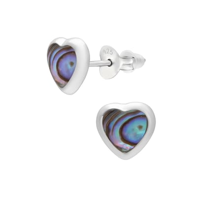 WeLoveSilver oorstekers - zilveren oorbellen - abalone hart 6 mm