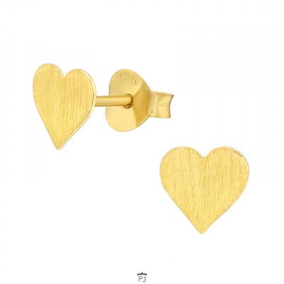 Zilveren oorstekers - gold plated - geruwd hart - vrouwen