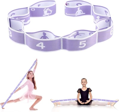 Thijox - Multiloop Yoga-Riem voor Fysiotherapie, Pilates, Dans en Gymnastiek - Rekbaar, Flexibel, 8 Lussen, Huidvriendelijk Nylon en Neopreen, Paars v