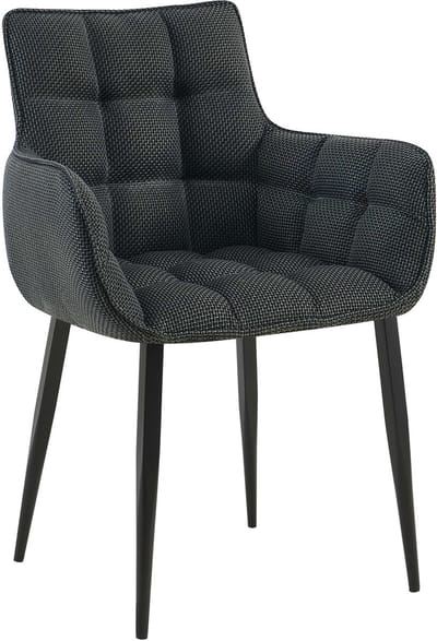 CLP Tirana Eetkamerstoel - Comfortabele Stoffen Armstoel met Armleuningen - Moderne Design met Zwarte Metalen Poten - Ergonomisch - St zwart/titanium grijs