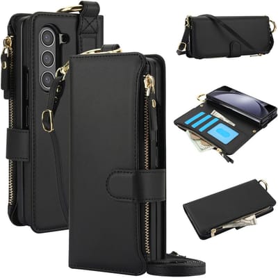 Crossbody Portemonnee Telefoonhoesje Voor Samsung Galaxy Z Fold 6 5 4 3 Fold6 Fold5 Fold4 Fold3 5G Kaartsleuf Ringhouder PU Lederen Cover Galaxy Z Fold 5