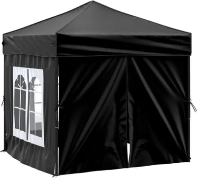 Partytent inklapbaar met zijwanden 3x3 m zwart