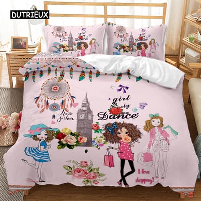 Meisje Dekbedovertrek Set Roze Mode Meisje Zus Bloemen Beddengoed Set Kinderen Meisjes Thema Tweepersoons Koningin King Size Polyester Qulitovertrek EU single(135x200cm)