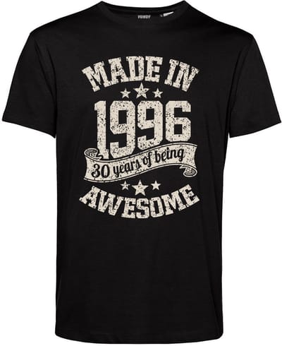 T-shirt Made in 1996 | 30 jaar shirt | verjaardag cadeau voor mannen | Zwart | maat XS