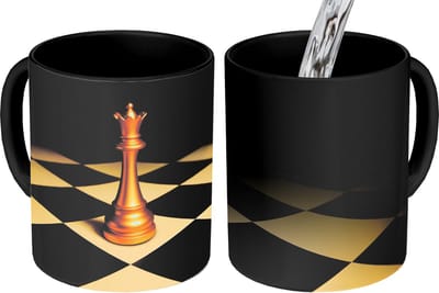 Magische Mok - Foto op Warmte Mokken - Koffiemok - Koningin - Schaakstuk - Geblokt - Goud - Magic Mok - Beker - 350 ML - Theemok