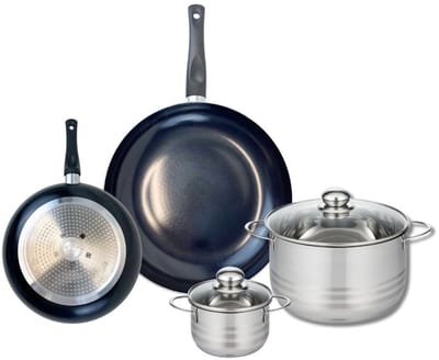 Set van 2 Koekenpannen 20 en 28 cm en 2 kookpotten 12 en 20 cm Elo Prima Glanzend