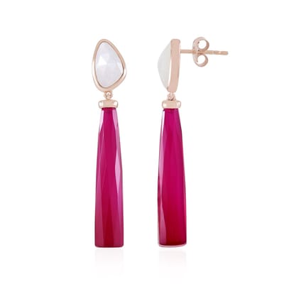 Cavill - Zilveren Oorbellen 925 Sterling - Roségoud Verguld - Rode Chalcedoon 20,61 ct Fancy Slijpsel - Witte Maansteen - Elegante India Oorbellen