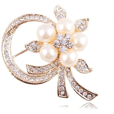 Broche couronne de perles et strass tendance, accessoire polyvalent pour femme white