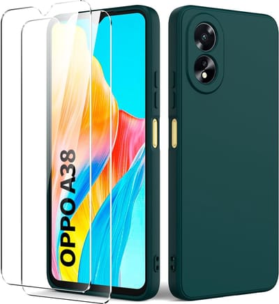Geschikt voor Oppo A38 4G - Schokbestendig - Met 2 gehard glas - Back Cover Hoesje - Donker Groen