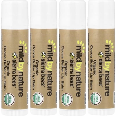 Mild By Nature, Sierra Bees™, Biologische Lippenbalsem, Cacaoboter, 4 Stuks, 4,25g (0,15 oz) Elk beige